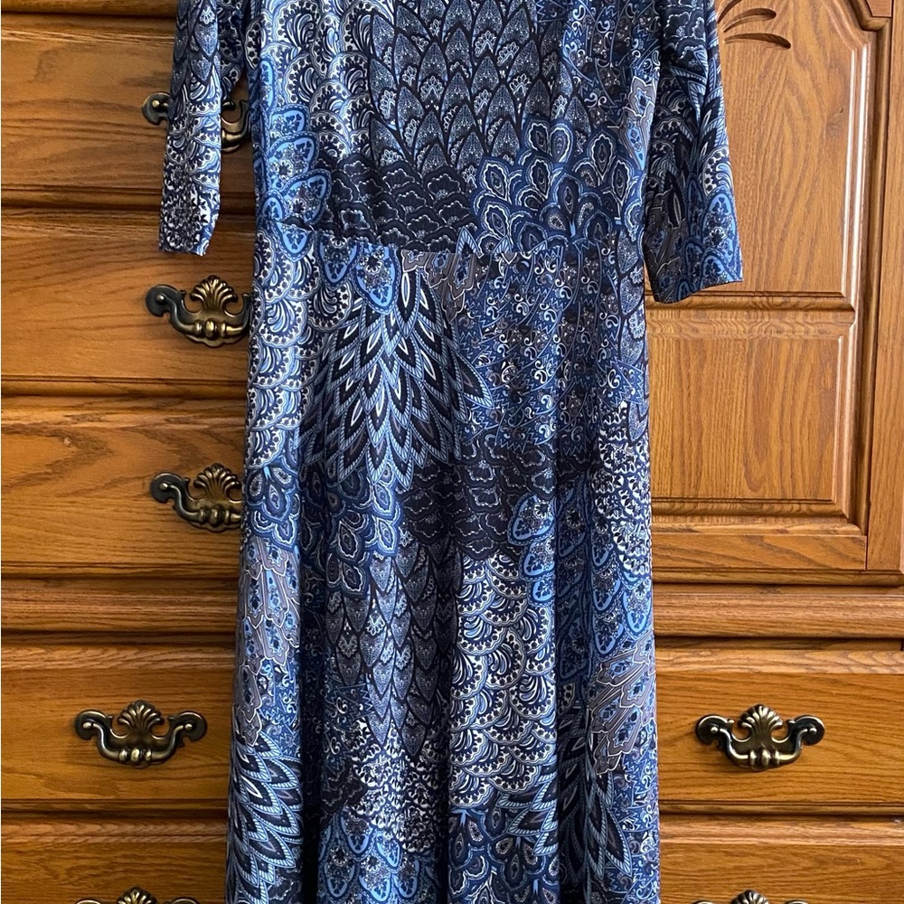 Chic Long Sleeve Blue Patterned Dress